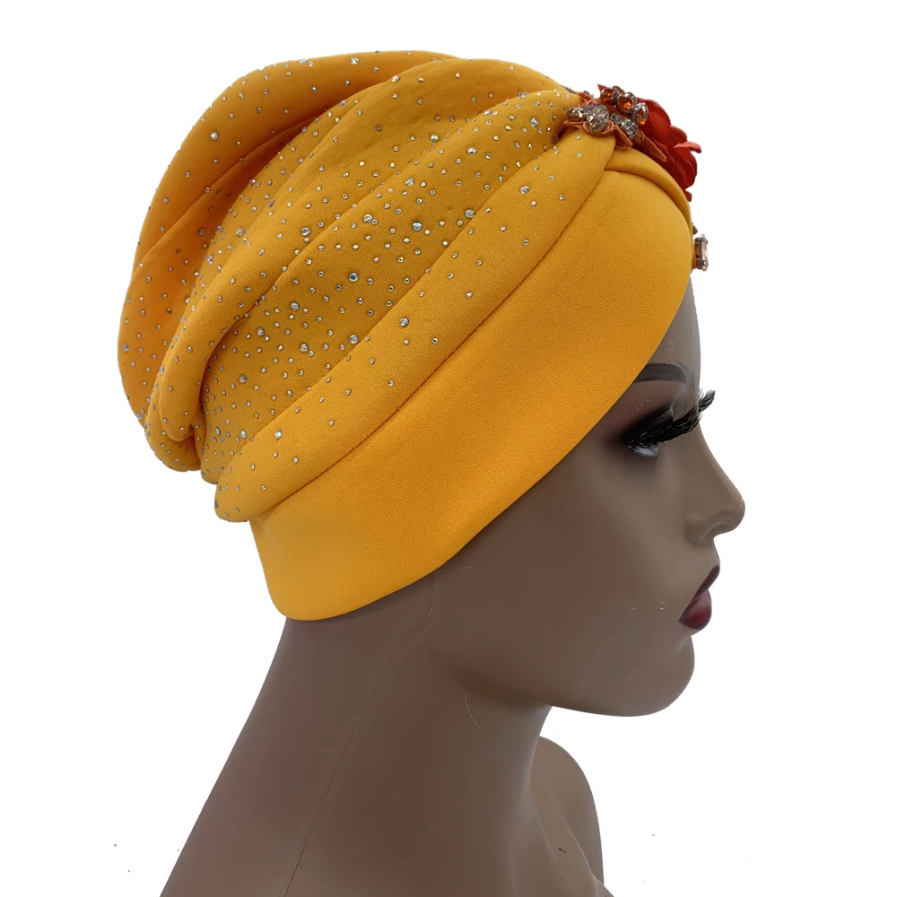 2024 Luxury Rhinestone Turban Cap for Women Afrcian Geles Headtie Ready Nigeria Auto Gele Female Head Wraps Bonnet Turbante