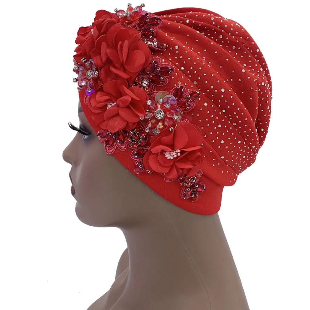 2024 Luxury Rhinestone Turban Cap for Women Afrcian Geles Headtie Ready Nigeria Auto Gele Female Head Wraps Bonnet Turbante