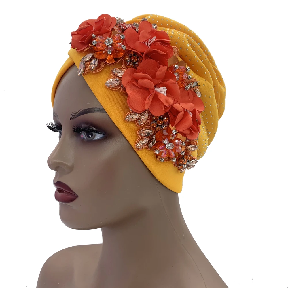 2024 Luxury Rhinestone Turban Cap for Women Afrcian Geles Headtie Ready Nigeria Auto Gele Female Head Wraps Bonnet Turbante