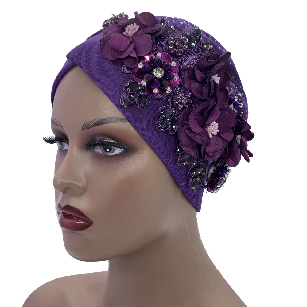 2024 Luxury Rhinestone Turban Cap for Women Afrcian Geles Headtie Ready Nigeria Auto Gele Female Head Wraps Bonnet Turbante