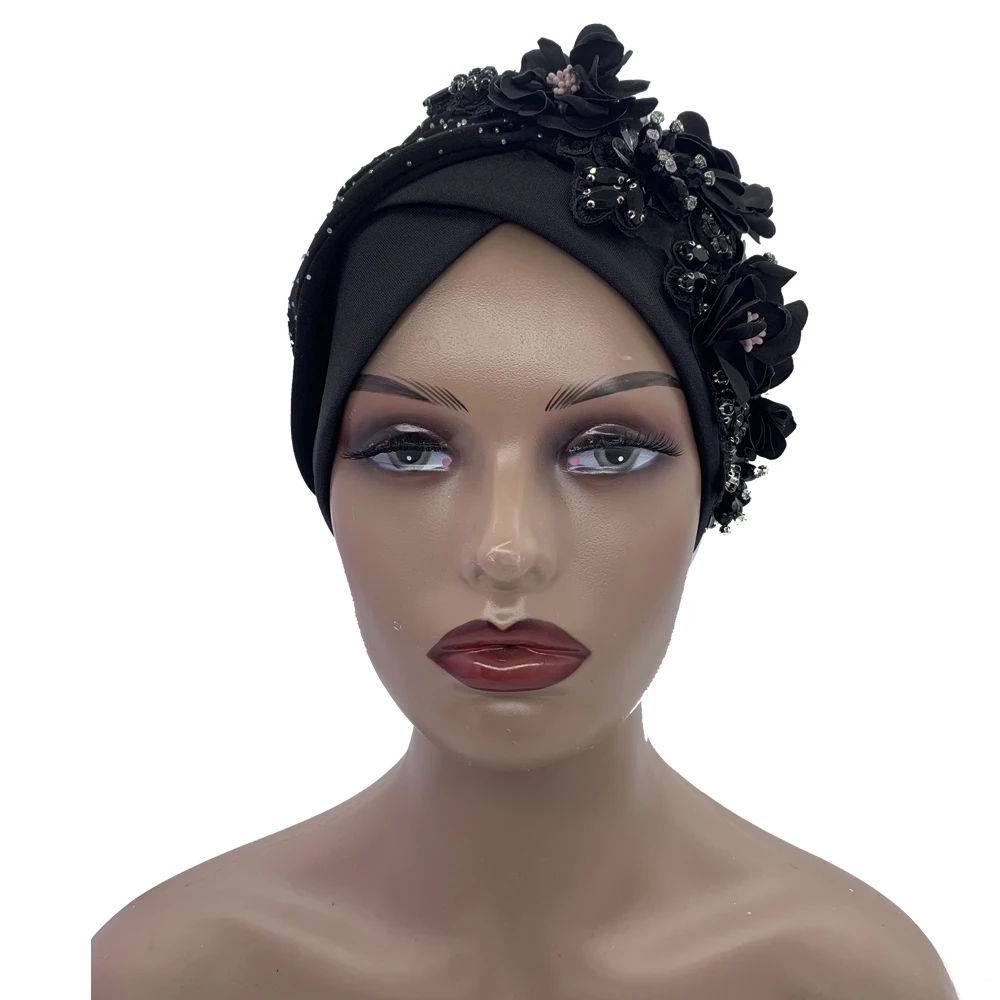 2024 Luxury Rhinestone Turban Cap for Women Afrcian Geles Headtie Ready Nigeria Auto Gele Female Head Wraps Bonnet Turbante