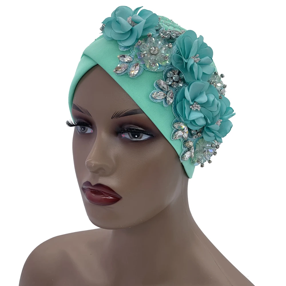 2024 Luxury Rhinestone Turban Cap for Women Afrcian Geles Headtie Ready Nigeria Auto Gele Female Head Wraps Bonnet Turbante