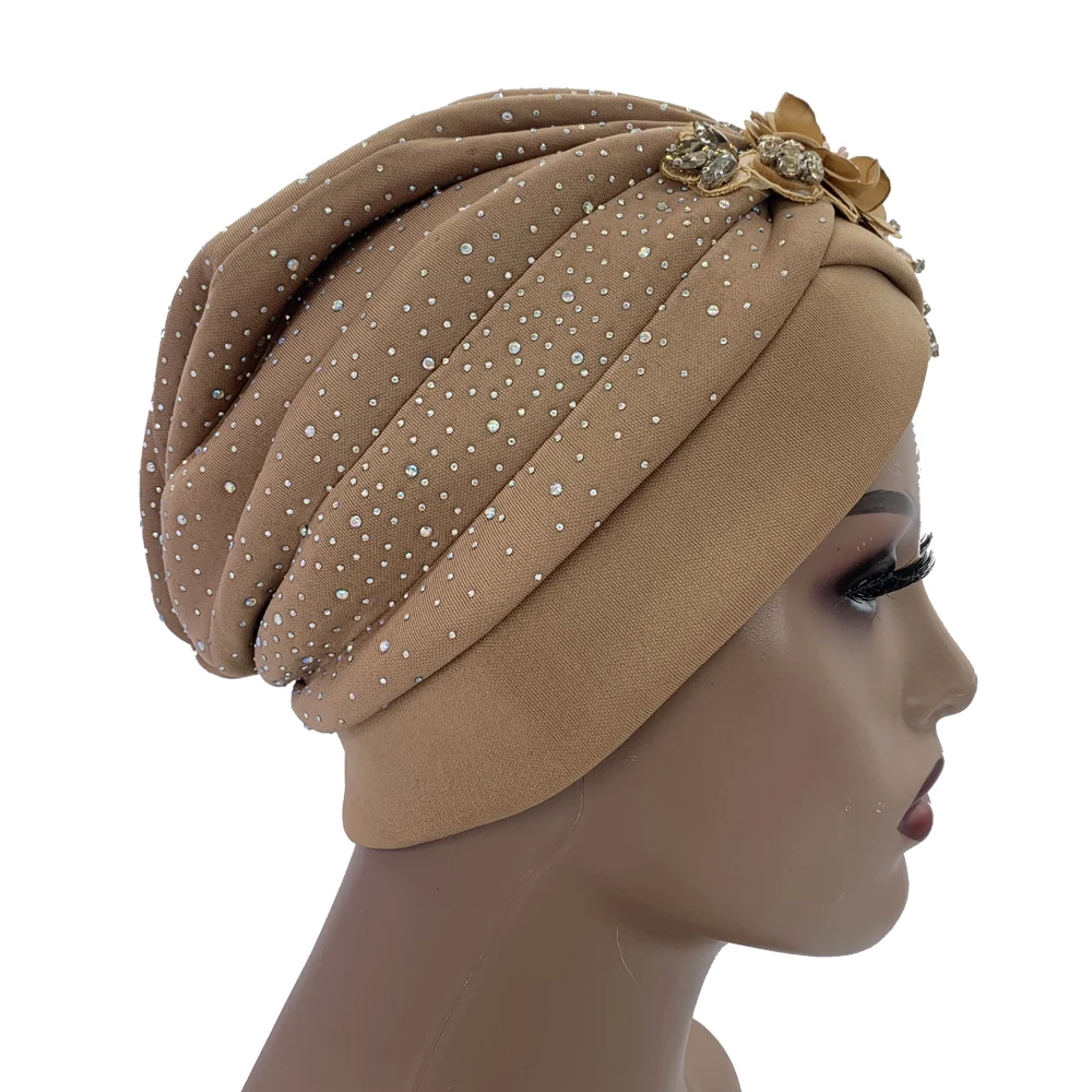 2024 Luxury Rhinestone Turban Cap for Women Afrcian Geles Headtie Ready Nigeria Auto Gele Female Head Wraps Bonnet Turbante