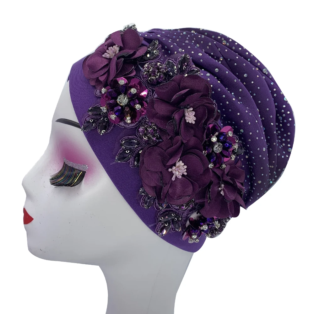 2024 Luxury Rhinestone Turban Cap for Women Afrcian Geles Headtie Ready Nigeria Auto Gele Female Head Wraps Bonnet Turbante