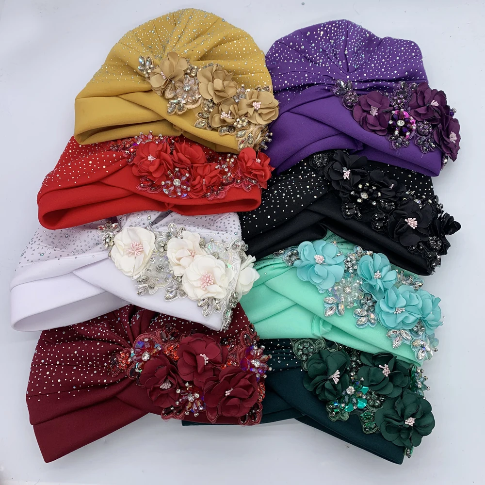 2024 Luxury Rhinestone Turban Cap for Women Afrcian Geles Headtie Ready Nigeria Auto Gele Female Head Wraps Bonnet Turbante