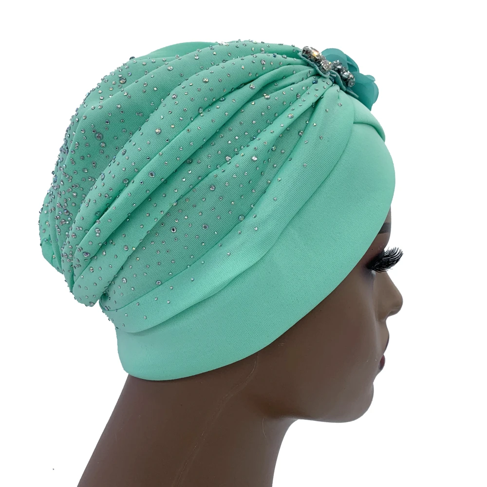2024 Luxury Rhinestone Turban Cap for Women Afrcian Geles Headtie Ready Nigeria Auto Gele Female Head Wraps Bonnet Turbante
