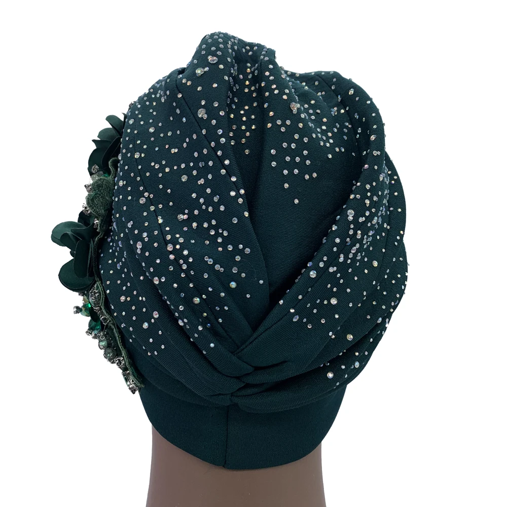 2024 Luxury Rhinestone Turban Cap for Women Afrcian Geles Headtie Ready Nigeria Auto Gele Female Head Wraps Bonnet Turbante