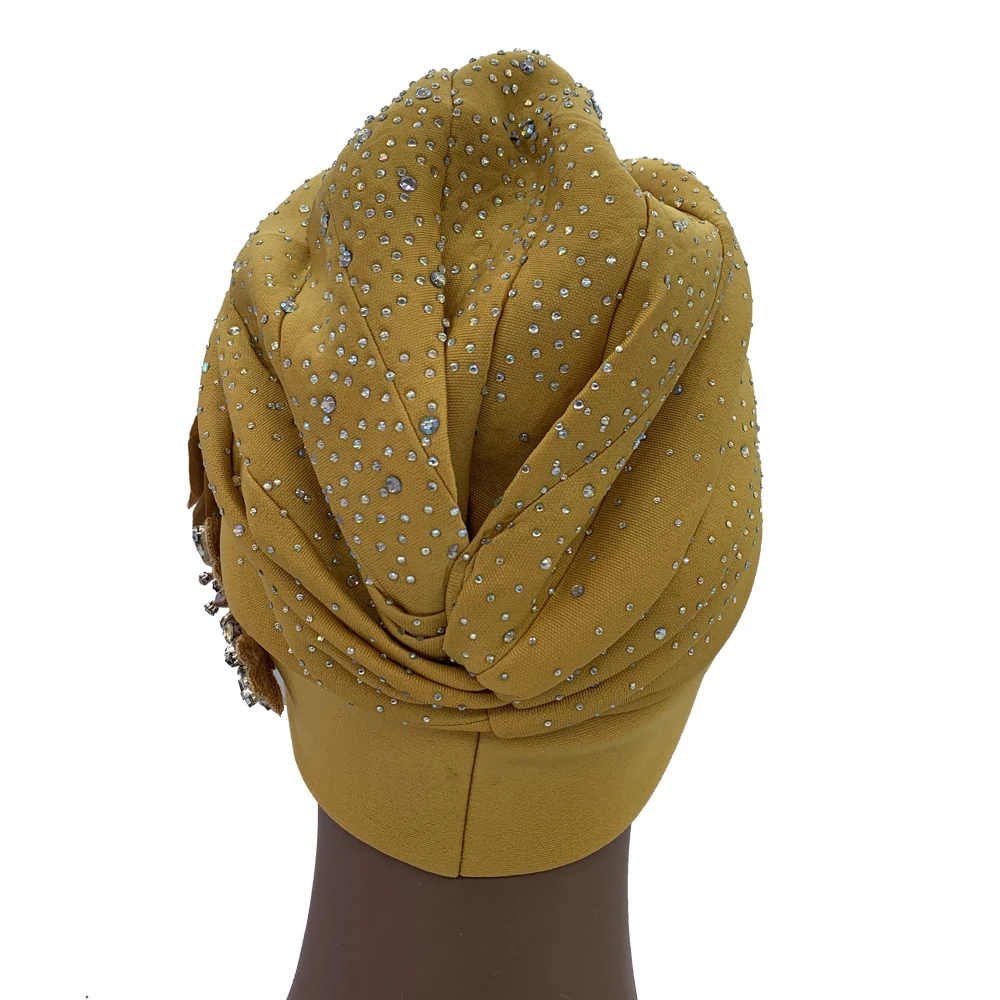 2024 Luxury Rhinestone Turban Cap for Women Afrcian Geles Headtie Ready Nigeria Auto Gele Female Head Wraps Bonnet Turbante