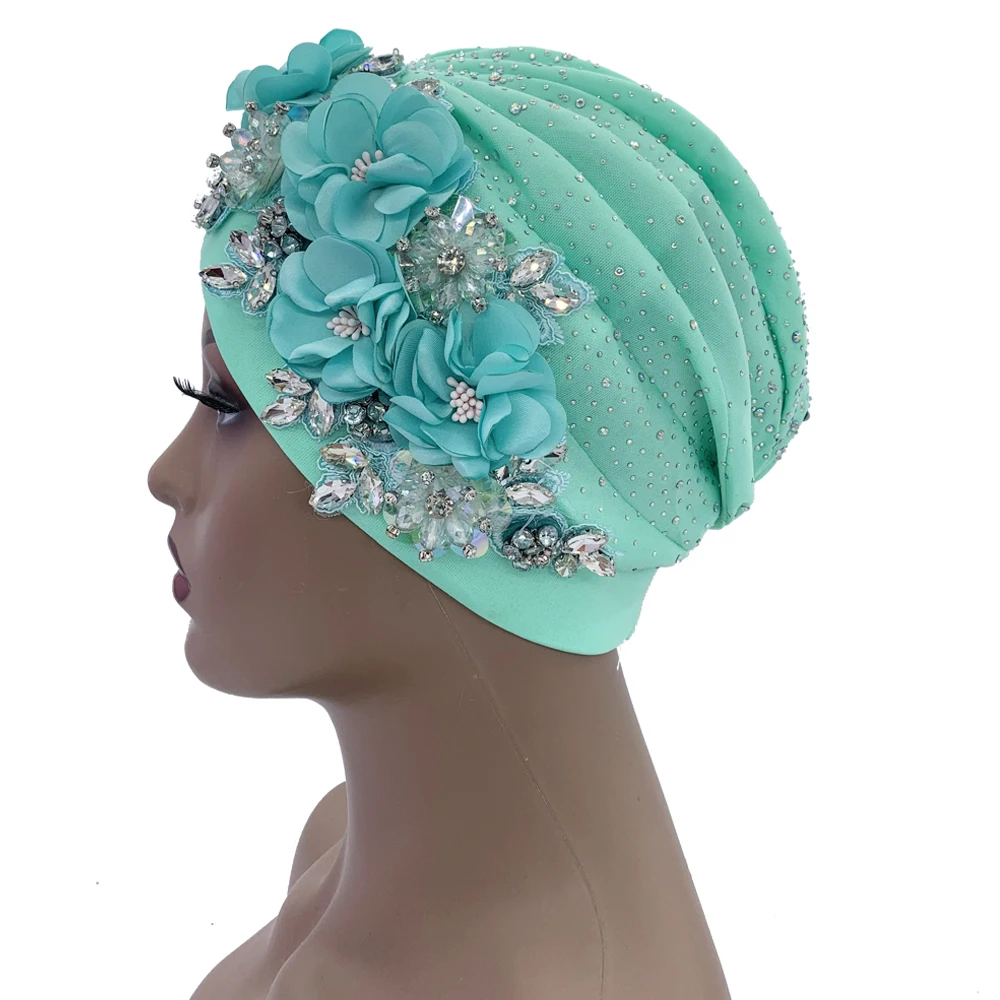 2024 Luxury Rhinestone Turban Cap for Women Afrcian Geles Headtie Ready Nigeria Auto Gele Female Head Wraps Bonnet Turbante