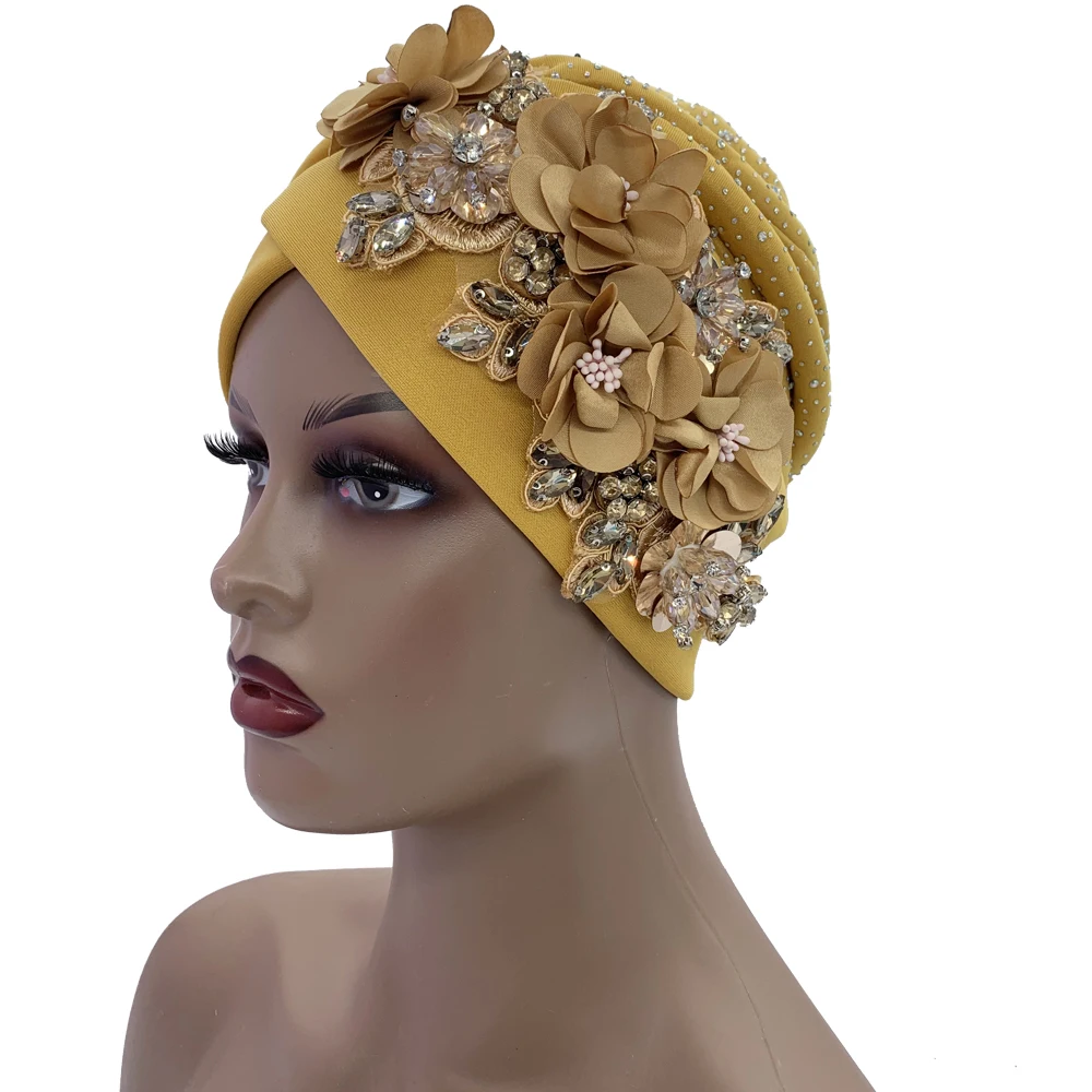 2024 Luxury Rhinestone Turban Cap for Women Afrcian Geles Headtie Ready Nigeria Auto Gele Female Head Wraps Bonnet Turbante