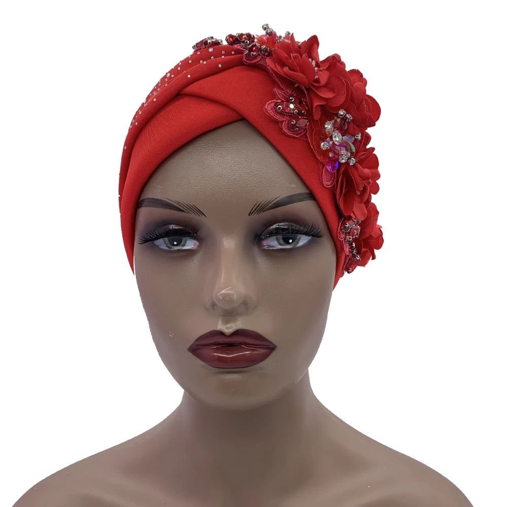 2024 Luxury Rhinestone Turban Cap for Women Afrcian Geles Headtie Ready Nigeria Auto Gele Female Head Wraps Bonnet Turbante