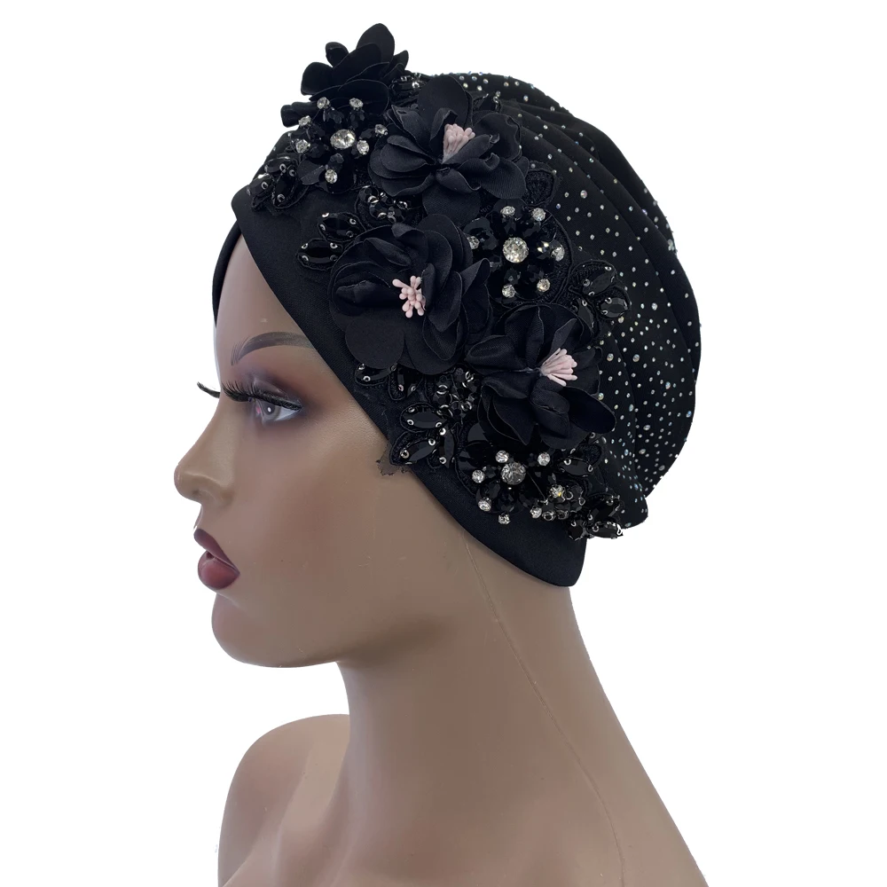 2024 Luxury Rhinestone Turban Cap for Women Afrcian Geles Headtie Ready Nigeria Auto Gele Female Head Wraps Bonnet Turbante