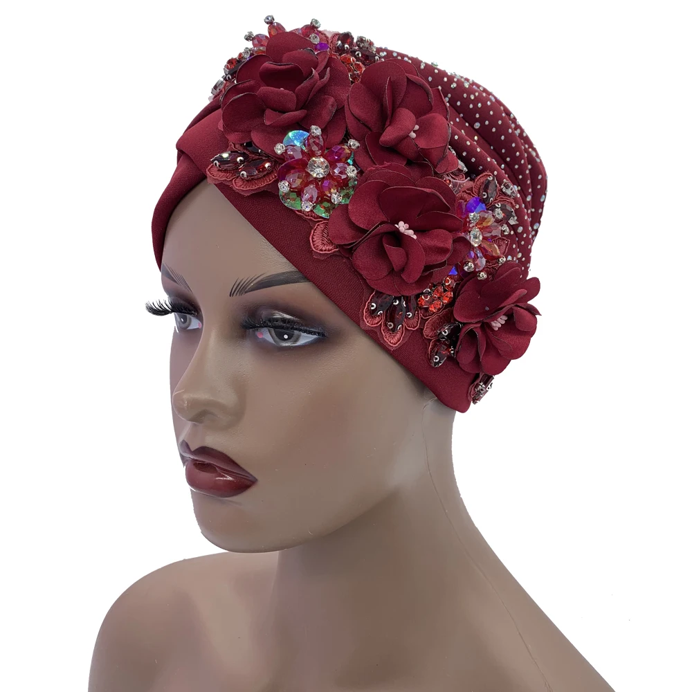 2024 Luxury Rhinestone Turban Cap for Women Afrcian Geles Headtie Ready Nigeria Auto Gele Female Head Wraps Bonnet Turbante