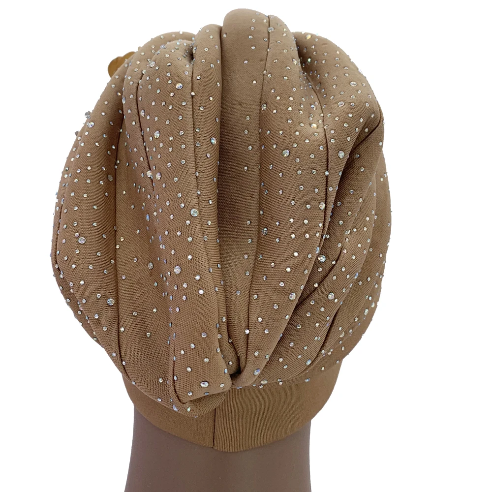 2024 Luxury Rhinestone Turban Cap for Women Afrcian Geles Headtie Ready Nigeria Auto Gele Female Head Wraps Bonnet Turbante
