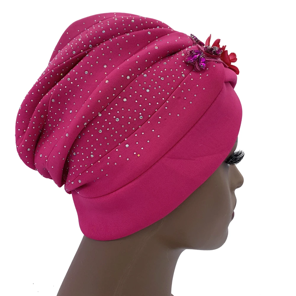 2024 Luxury Rhinestone Turban Cap for Women Afrcian Geles Headtie Ready Nigeria Auto Gele Female Head Wraps Bonnet Turbante