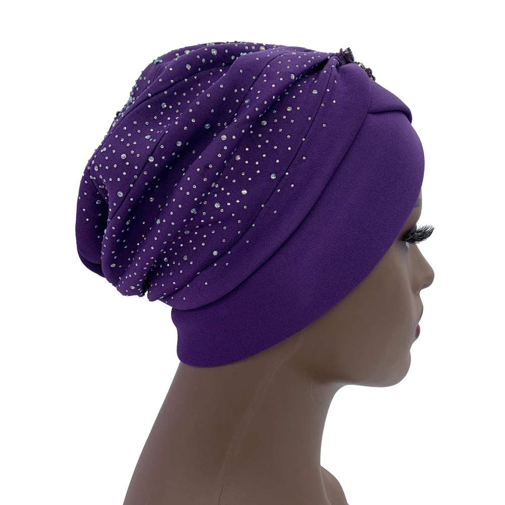2024 Luxury Rhinestone Turban Cap for Women Afrcian Geles Headtie Ready Nigeria Auto Gele Female Head Wraps Bonnet Turbante
