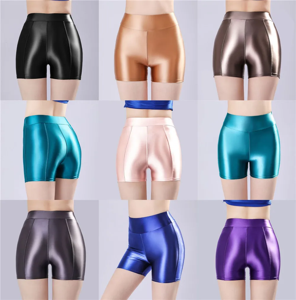 Sexy Women Smooth Shiny Satin Shorts Show Hip Wetlook Summer Shorts Candy Color Bottom Wear Safety Short Fashion Sexy Leggings
