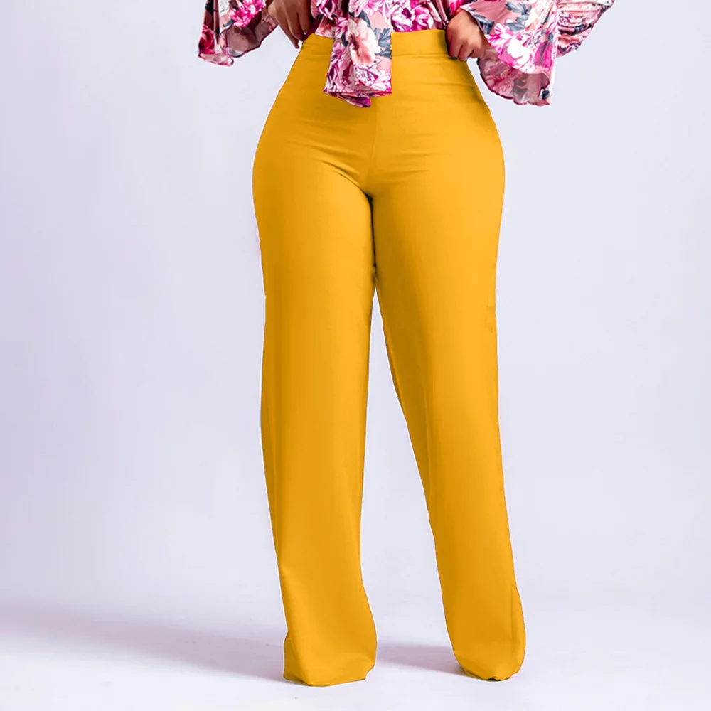 Women Shiny Yellow Capris Pants High Waist Trousers Office Work Lady Full Length Summer Bottoms Capris 2027 Spring Summer