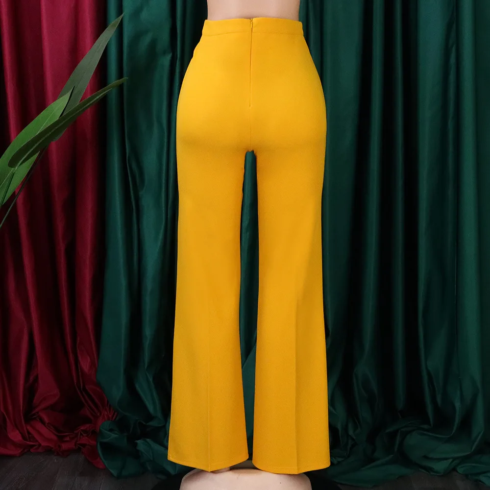 Women Shiny Yellow Capris Pants High Waist Trousers Office Work Lady Full Length Summer Bottoms Capris 2027 Spring Summer