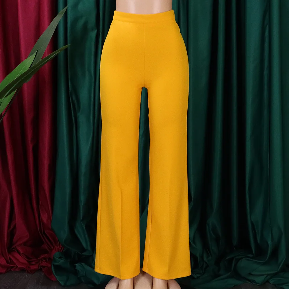 Women Shiny Yellow Capris Pants High Waist Trousers Office Work Lady Full Length Summer Bottoms Capris 2027 Spring Summer