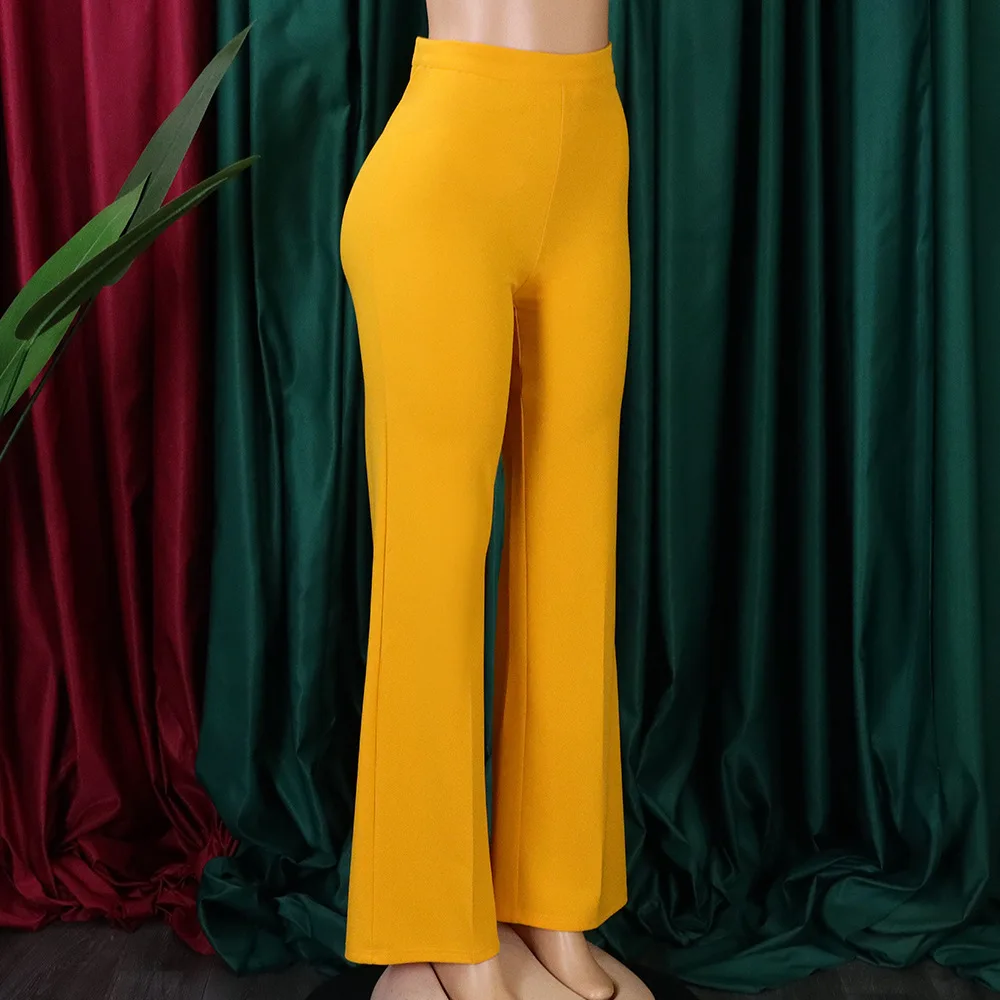 Women Shiny Yellow Capris Pants High Waist Trousers Office Work Lady Full Length Summer Bottoms Capris 2027 Spring Summer