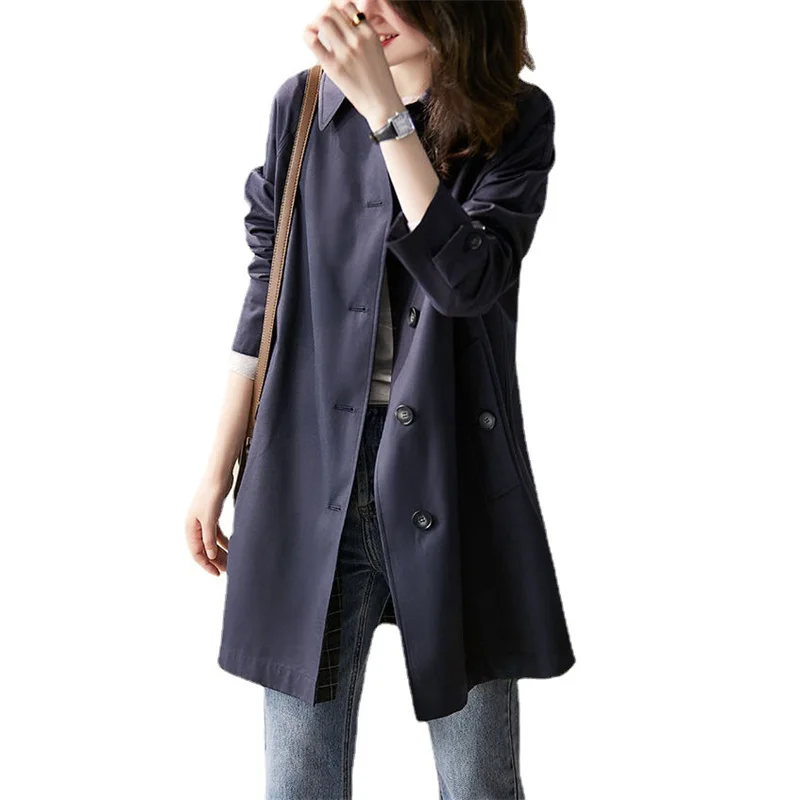 Windbreaker Women's Mid-length 2023 Autumn New Small Casual All-match Temperament Women's Coat Coat Early Autumn Top Solid Color