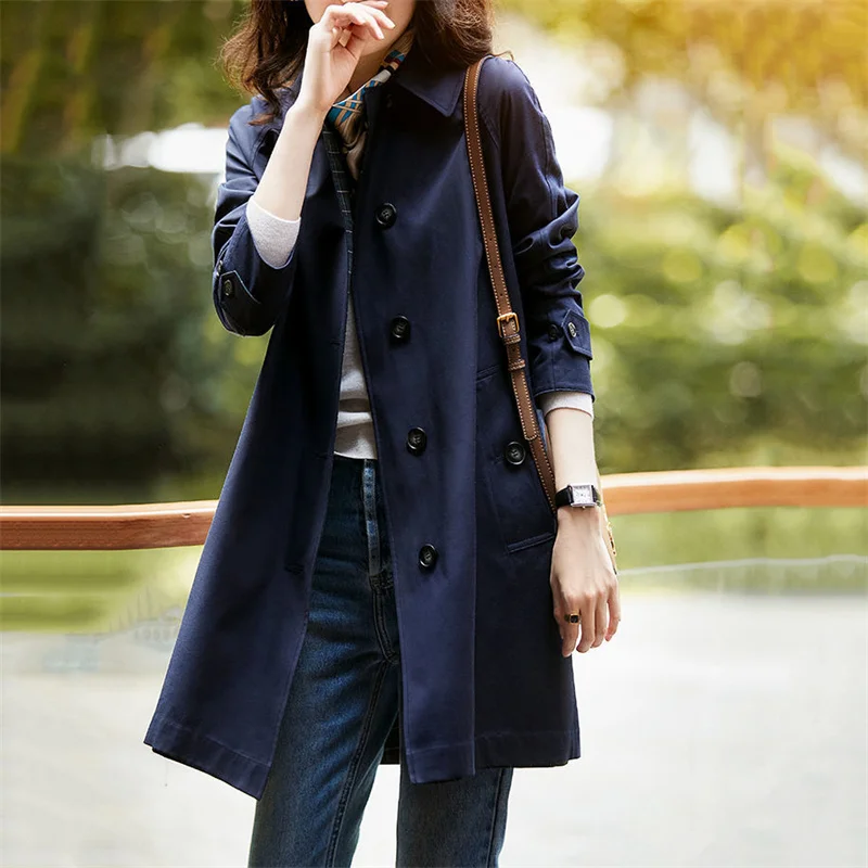 Windbreaker Women's Mid-length 2023 Autumn New Small Casual All-match Temperament Women's Coat Coat Early Autumn Top Solid Color