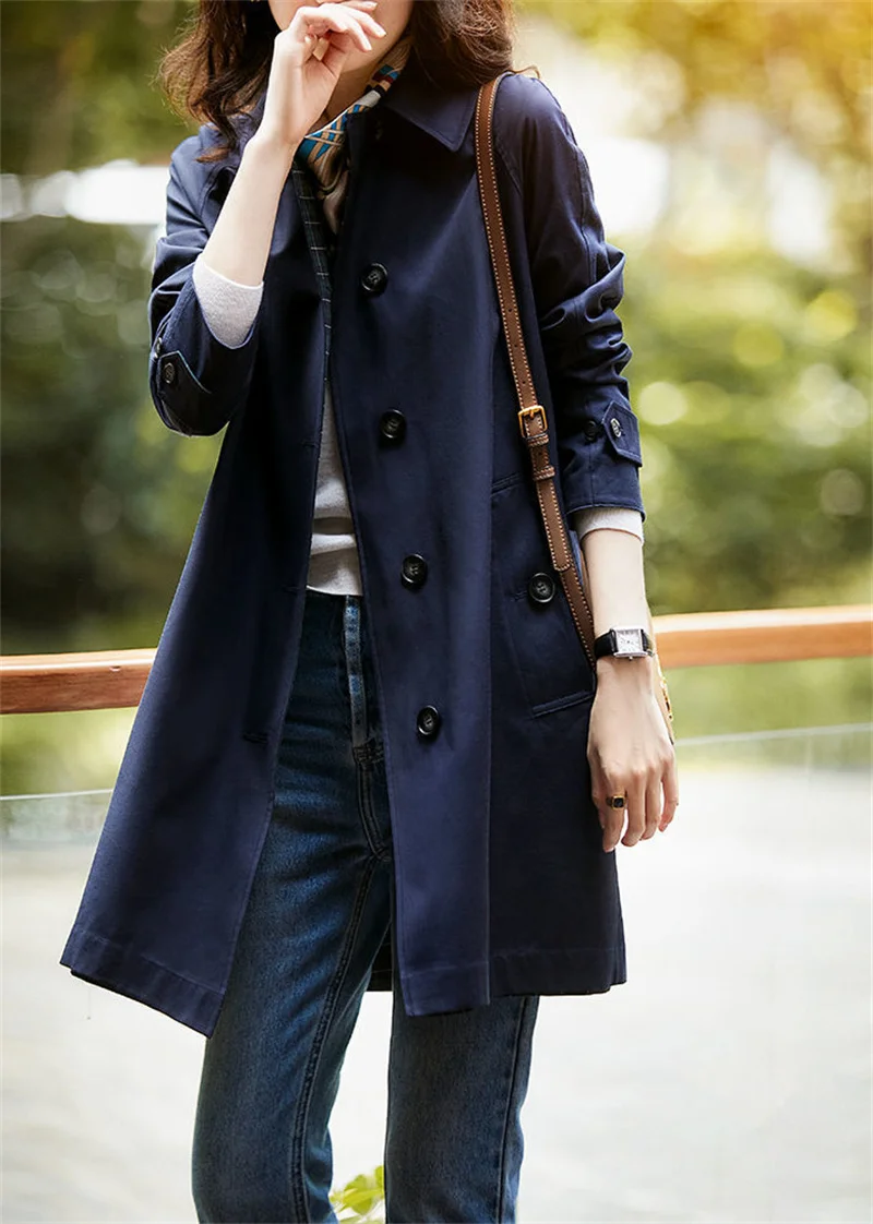 Windbreaker Women's Mid-length 2023 Autumn New Small Casual All-match Temperament Women's Coat Coat Early Autumn Top Solid Color