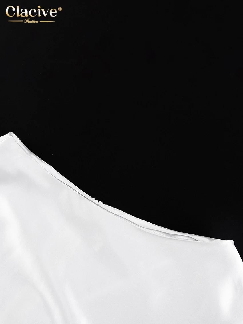 Clacive Fashion Beige Satin Skirts For Women Elegant High Waist Office Lady Ankle-Length Skirt Casual Loose Skirt Female Clothes