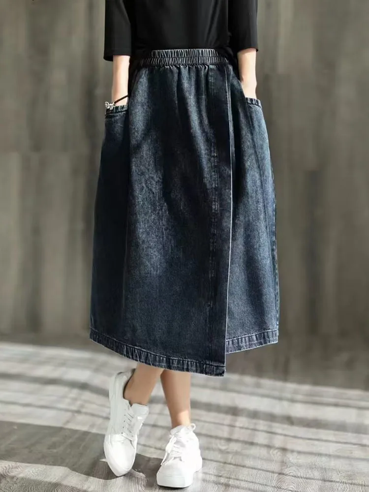 Amax LuluE 2024 Spring New Streetwear Womens Fashion Vintage Loose Denim Skirts Females Luxury Classic Leisure Harajuku Clothing