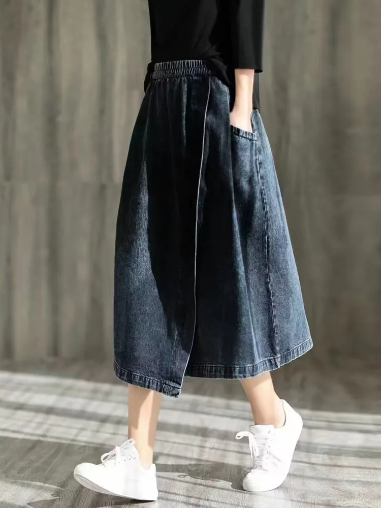 Amax LuluE 2024 Spring New Streetwear Womens Fashion Vintage Loose Denim Skirts Females Luxury Classic Leisure Harajuku Clothing