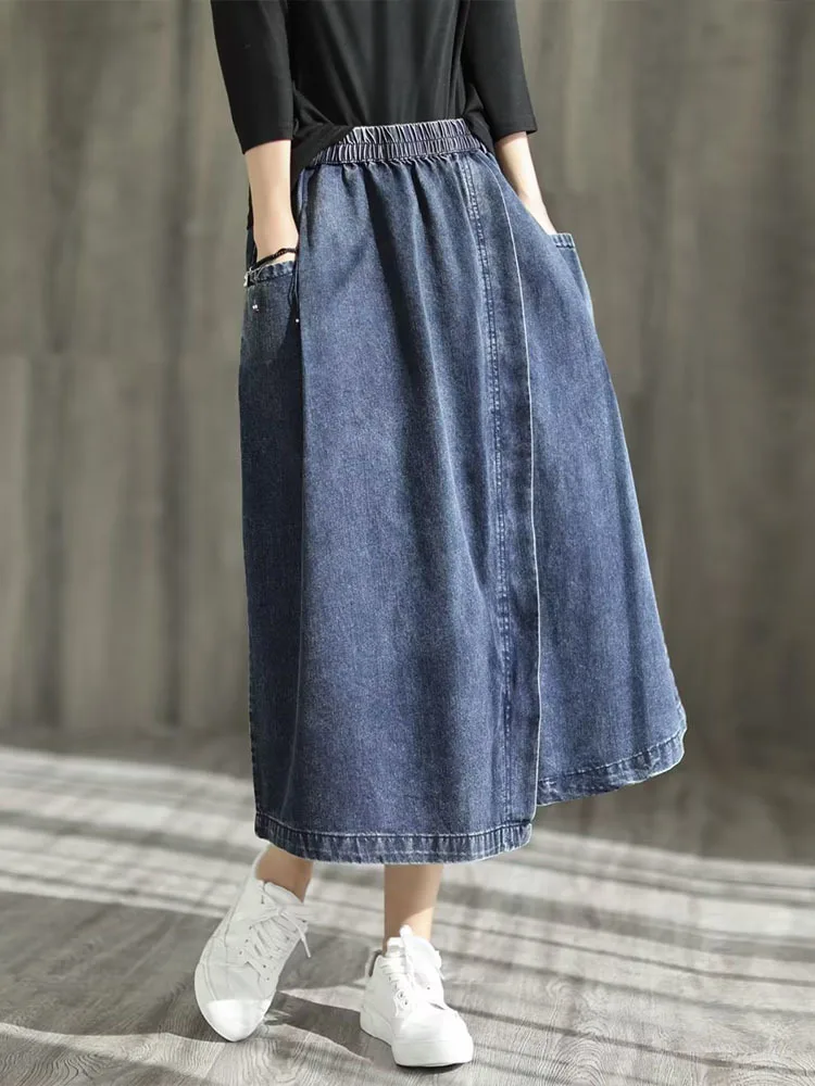 Amax LuluE 2024 Spring New Streetwear Womens Fashion Vintage Loose Denim Skirts Females Luxury Classic Leisure Harajuku Clothing