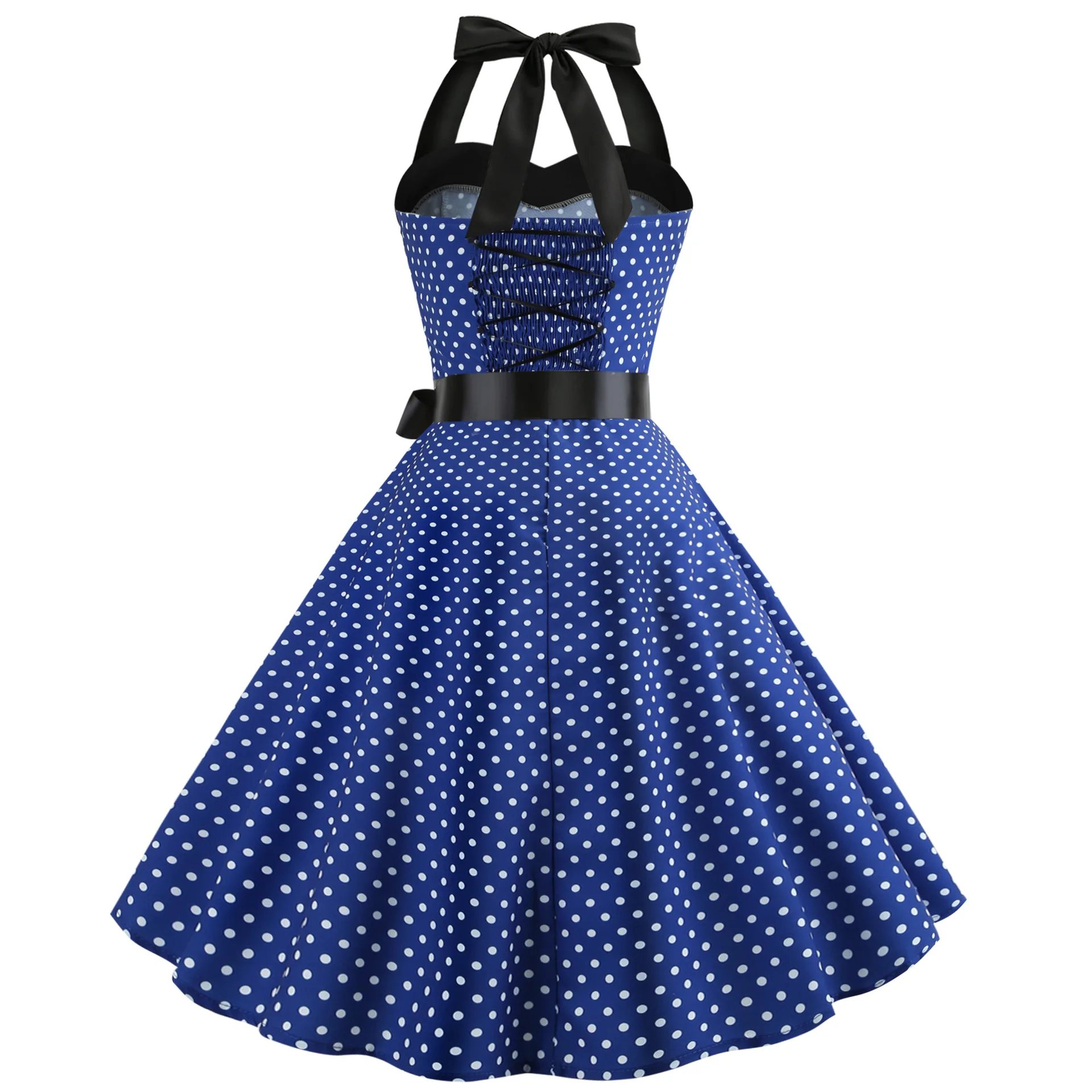 [You're My Secret] Polka Dot Vintage Women Dress 50S 60S Gothic Pin Up Rockabilly Dress Femme Sexy Sleeveless Prom Party Dress