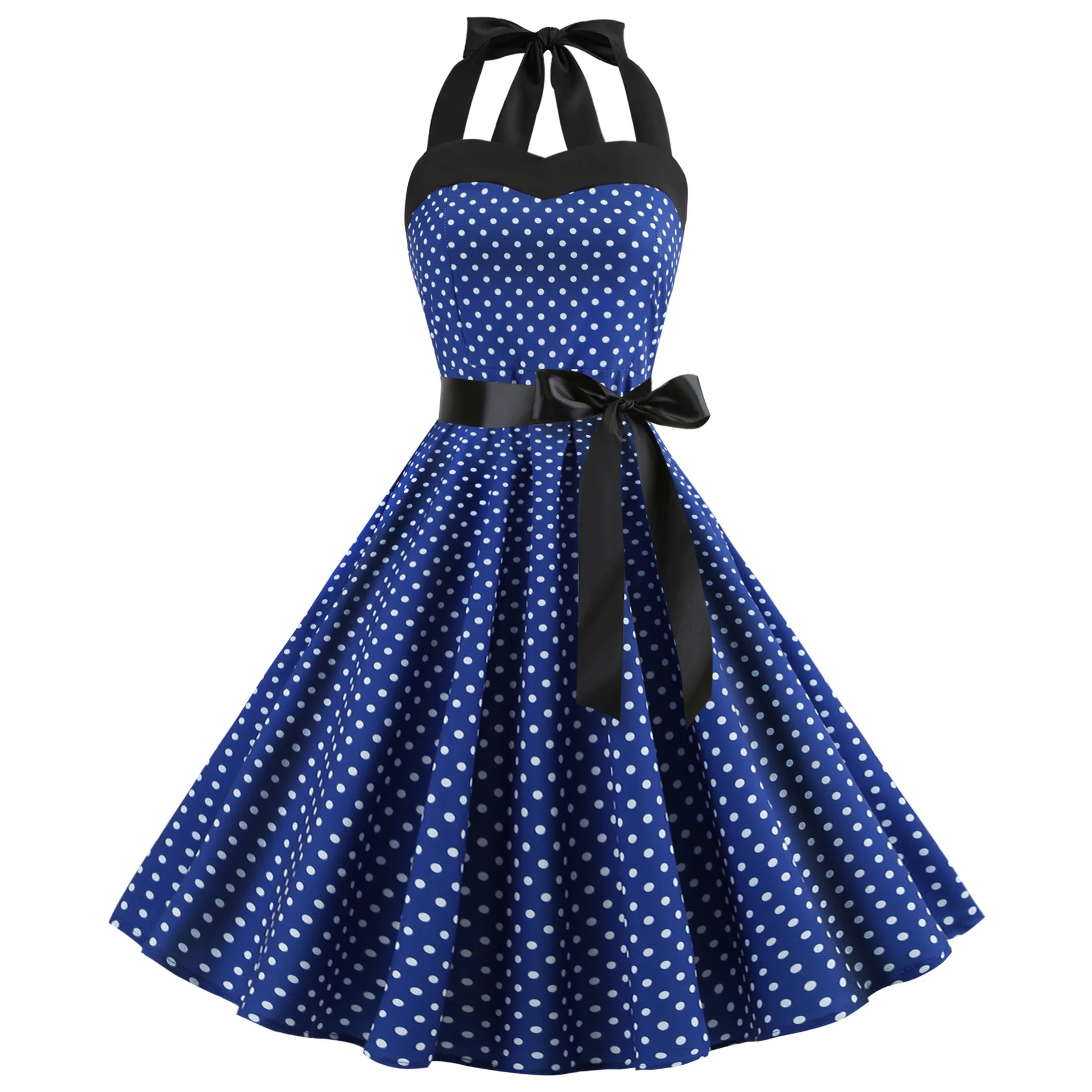 [You're My Secret] Polka Dot Vintage Women Dress 50S 60S Gothic Pin Up Rockabilly Dress Femme Sexy Sleeveless Prom Party Dress