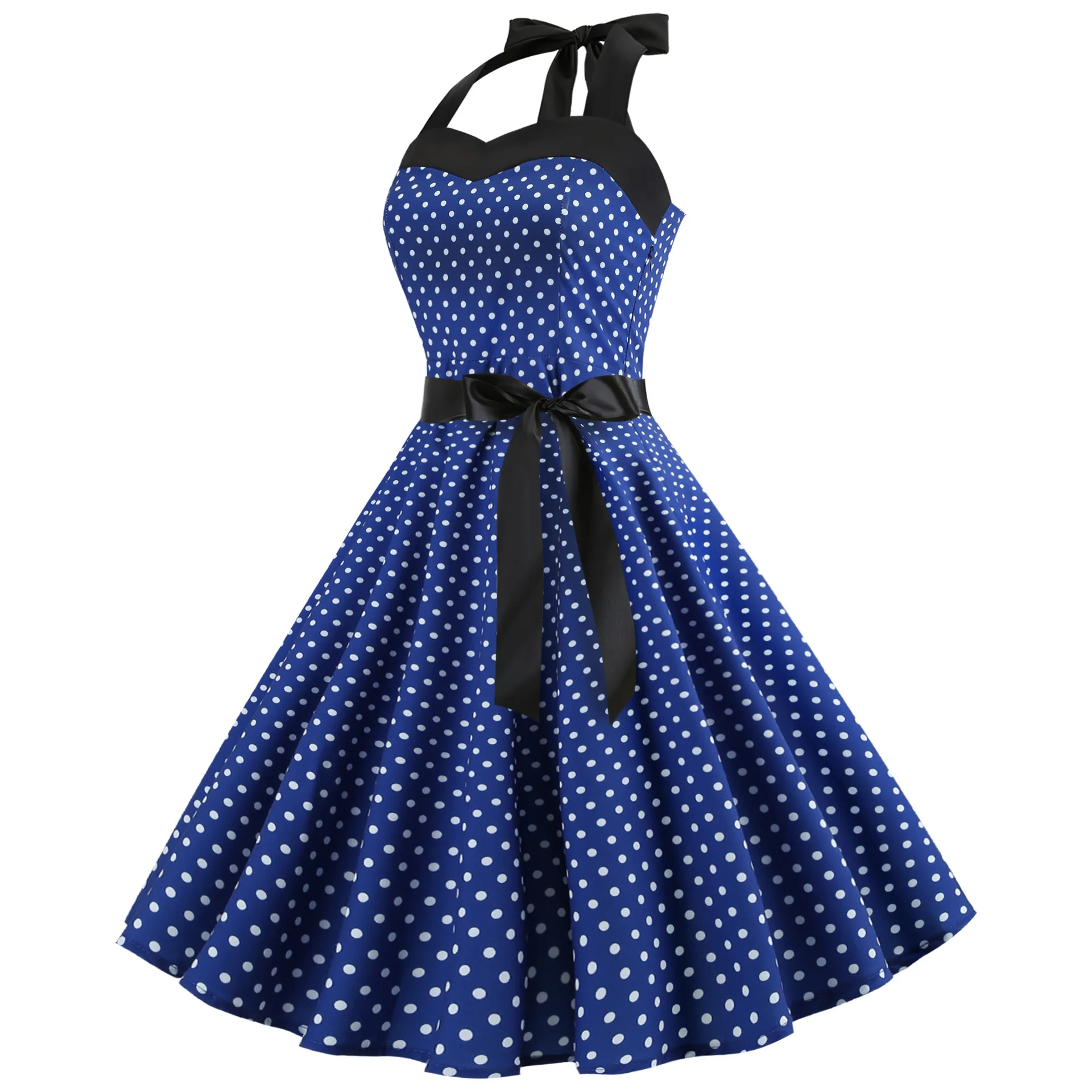 [You're My Secret] Polka Dot Vintage Women Dress 50S 60S Gothic Pin Up Rockabilly Dress Femme Sexy Sleeveless Prom Party Dress
