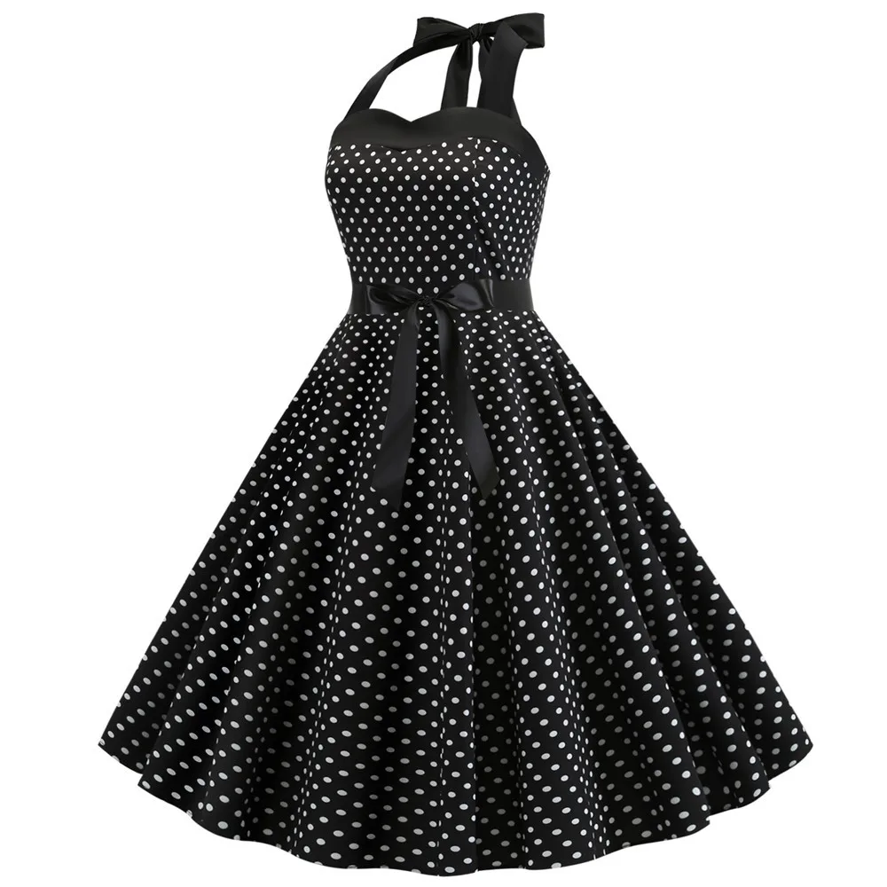 [You're My Secret] Polka Dot Vintage Women Dress 50S 60S Gothic Pin Up Rockabilly Dress Femme Sexy Sleeveless Prom Party Dress