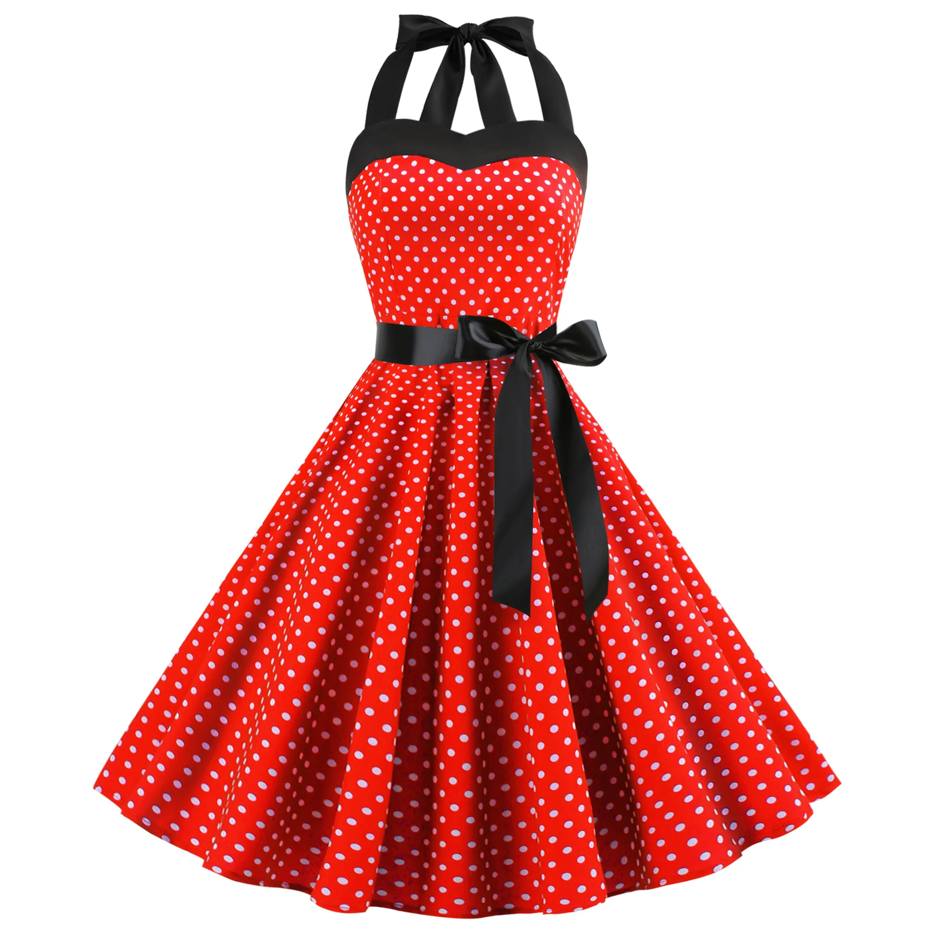 [You're My Secret] Polka Dot Vintage Women Dress 50S 60S Gothic Pin Up Rockabilly Dress Femme Sexy Sleeveless Prom Party Dress