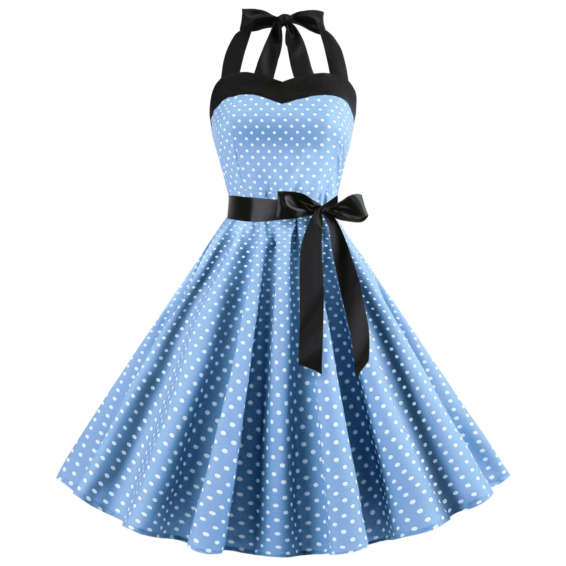 [You're My Secret] Polka Dot Vintage Women Dress 50S 60S Gothic Pin Up Rockabilly Dress Femme Sexy Sleeveless Prom Party Dress