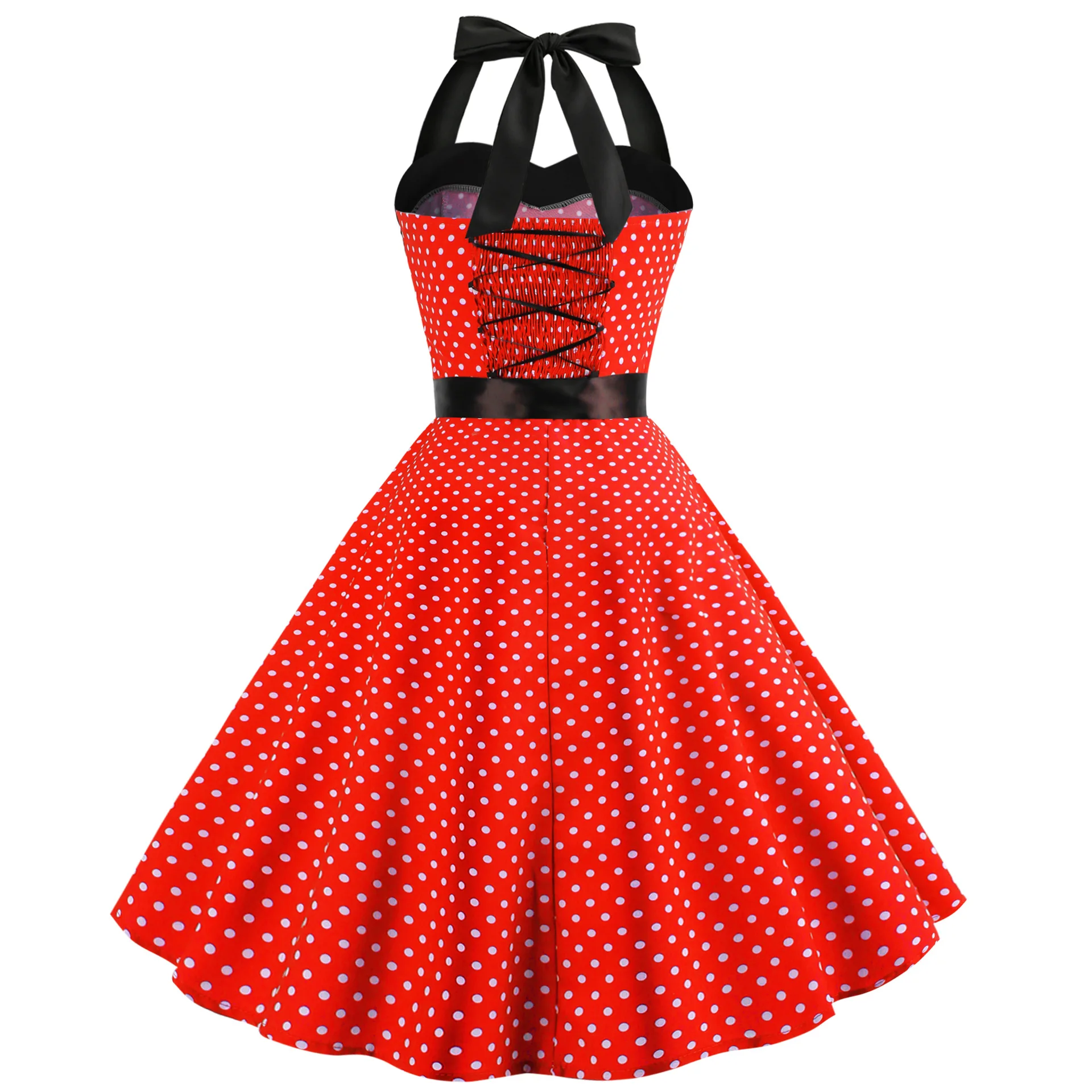[You're My Secret] Polka Dot Vintage Women Dress 50S 60S Gothic Pin Up Rockabilly Dress Femme Sexy Sleeveless Prom Party Dress