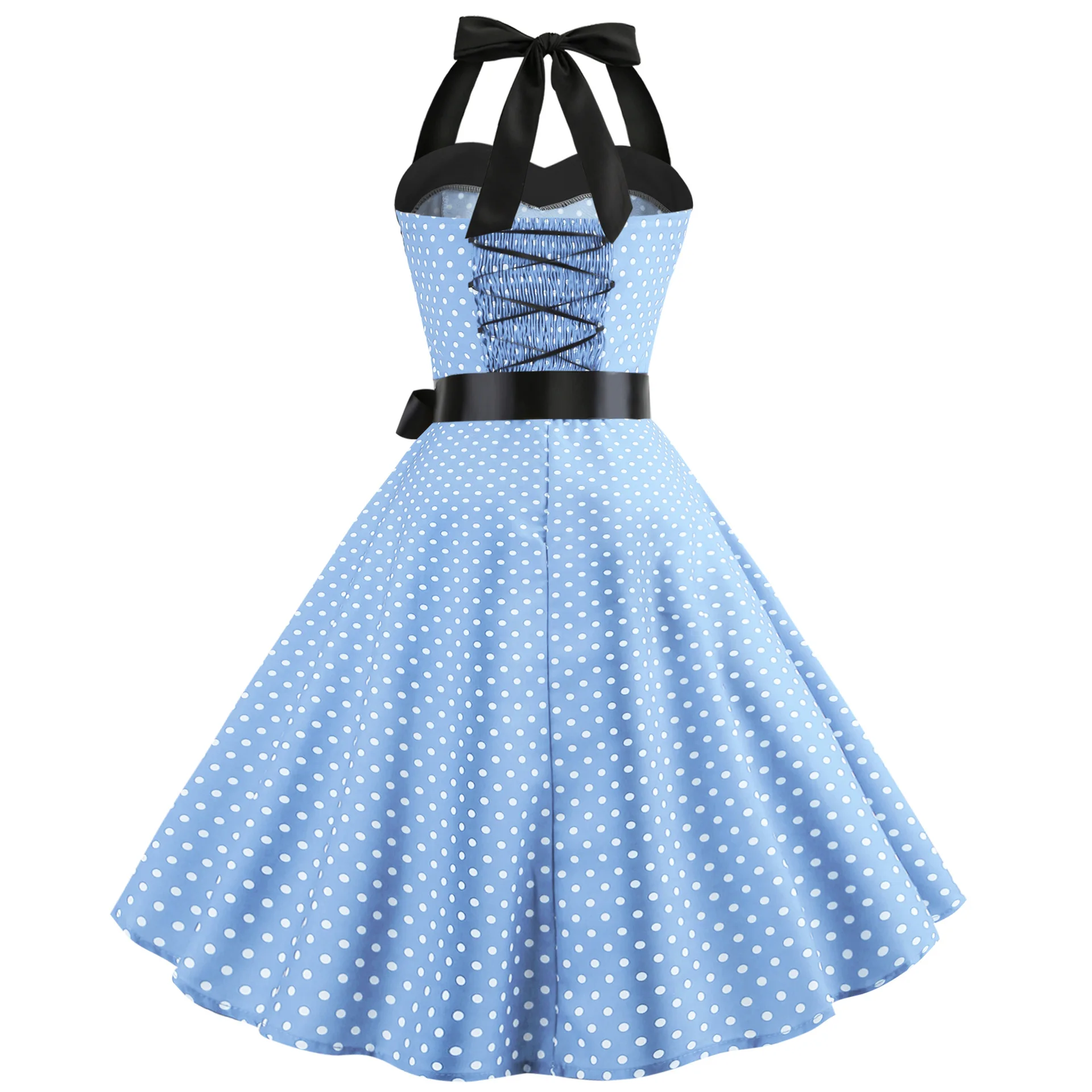 [You're My Secret] Polka Dot Vintage Women Dress 50S 60S Gothic Pin Up Rockabilly Dress Femme Sexy Sleeveless Prom Party Dress