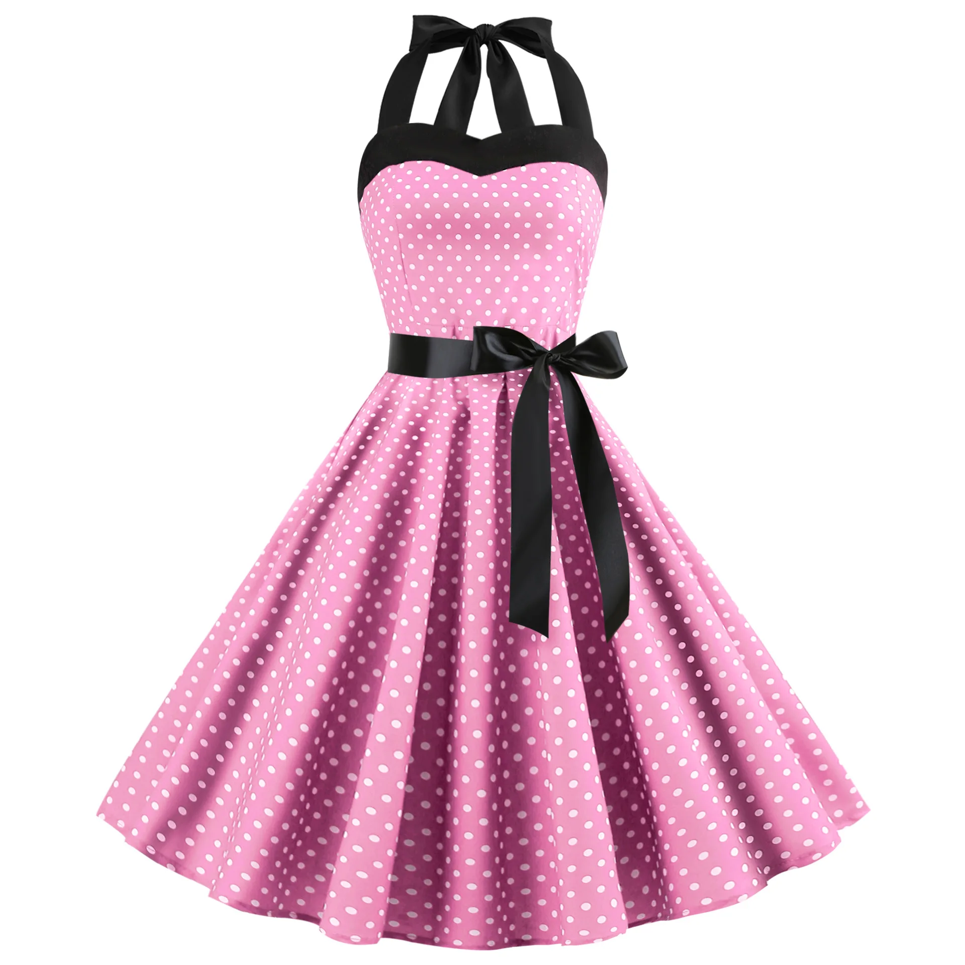[You're My Secret] Polka Dot Vintage Women Dress 50S 60S Gothic Pin Up Rockabilly Dress Femme Sexy Sleeveless Prom Party Dress