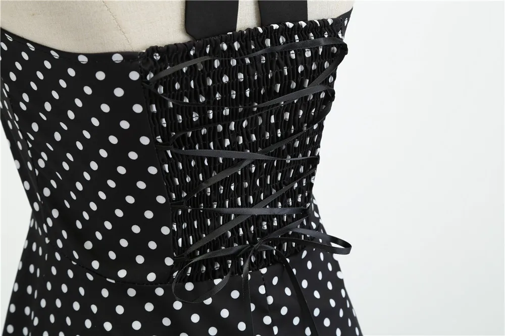 [You're My Secret] Polka Dot Vintage Women Dress 50S 60S Gothic Pin Up Rockabilly Dress Femme Sexy Sleeveless Prom Party Dress