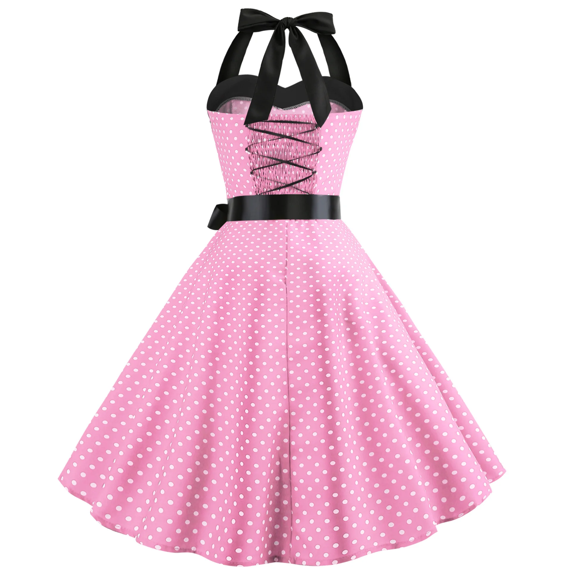 [You're My Secret] Polka Dot Vintage Women Dress 50S 60S Gothic Pin Up Rockabilly Dress Femme Sexy Sleeveless Prom Party Dress
