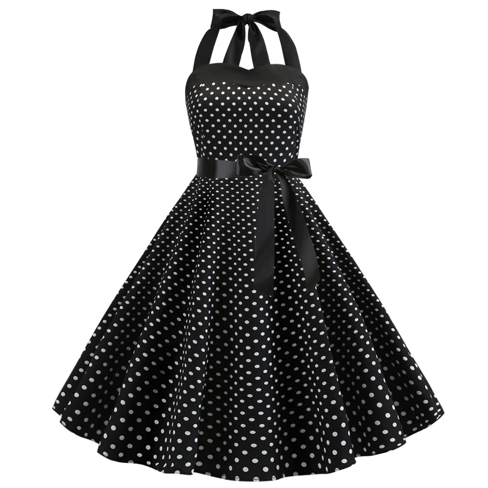 [You're My Secret] Polka Dot Vintage Women Dress 50S 60S Gothic Pin Up Rockabilly Dress Femme Sexy Sleeveless Prom Party Dress
