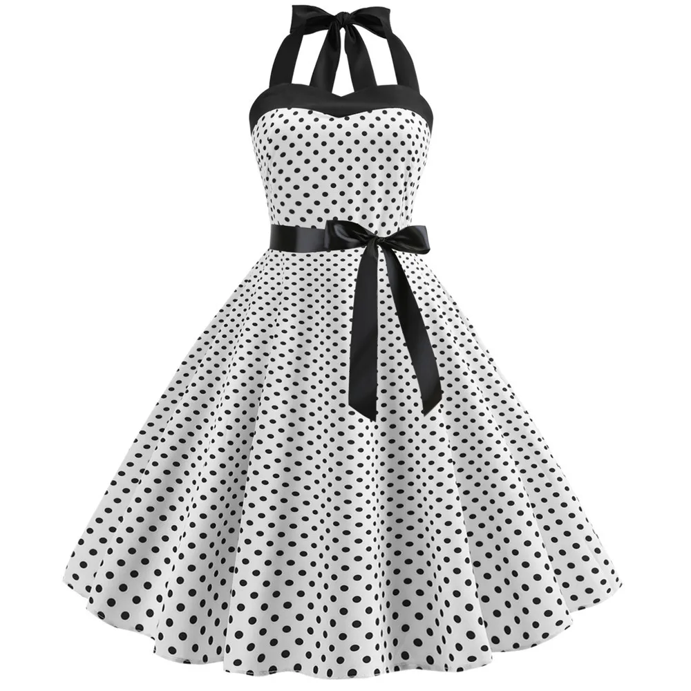[You're My Secret] Polka Dot Vintage Women Dress 50S 60S Gothic Pin Up Rockabilly Dress Femme Sexy Sleeveless Prom Party Dress