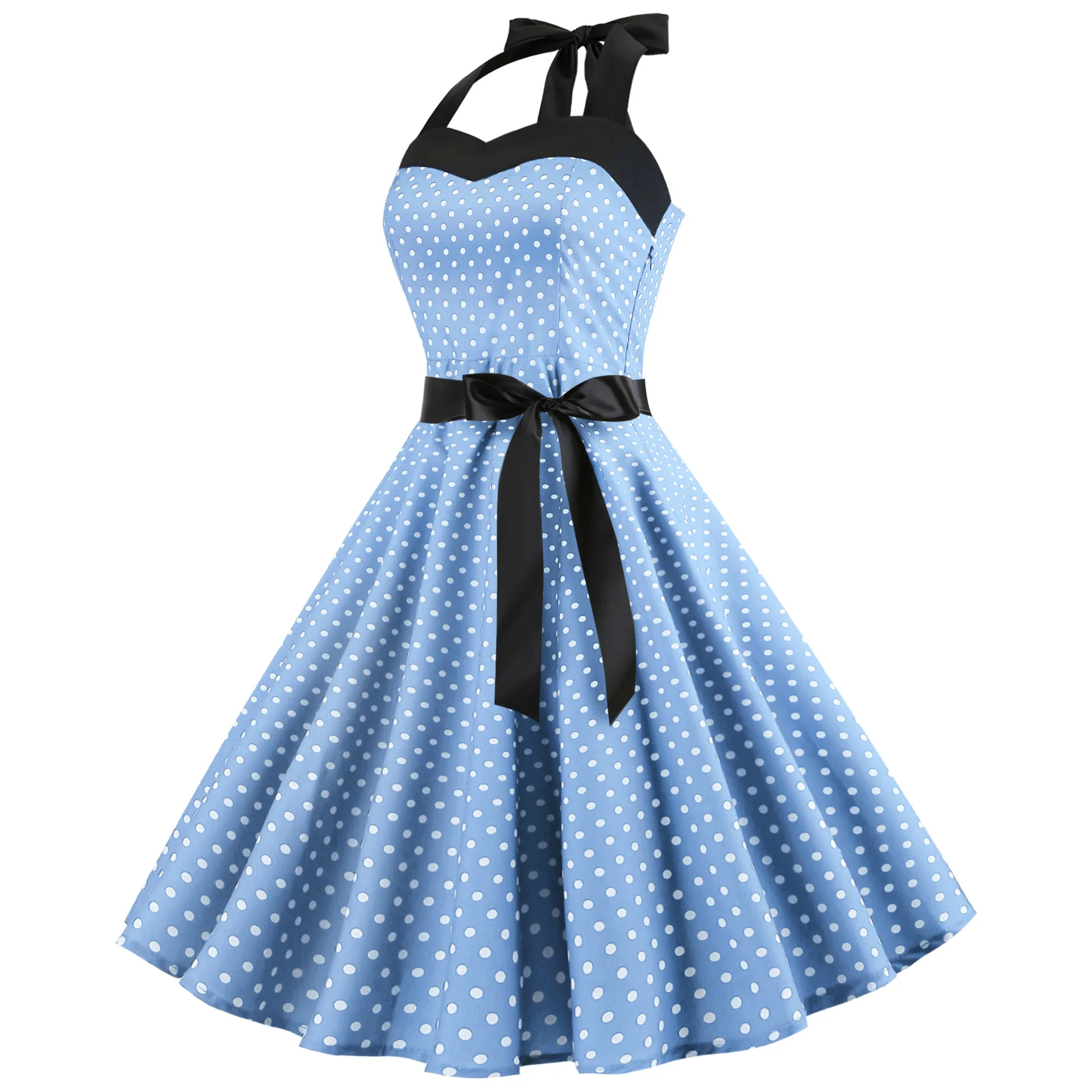 [You're My Secret] Polka Dot Vintage Women Dress 50S 60S Gothic Pin Up Rockabilly Dress Femme Sexy Sleeveless Prom Party Dress