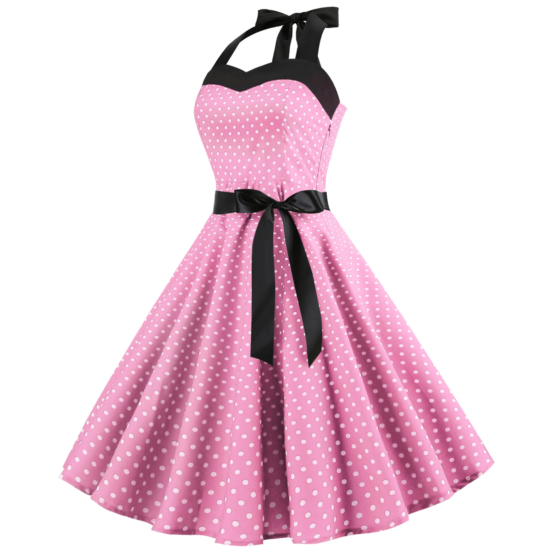 [You're My Secret] Polka Dot Vintage Women Dress 50S 60S Gothic Pin Up Rockabilly Dress Femme Sexy Sleeveless Prom Party Dress