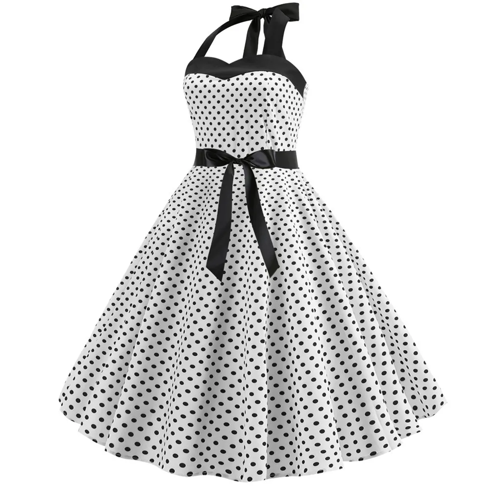 [You're My Secret] Polka Dot Vintage Women Dress 50S 60S Gothic Pin Up Rockabilly Dress Femme Sexy Sleeveless Prom Party Dress