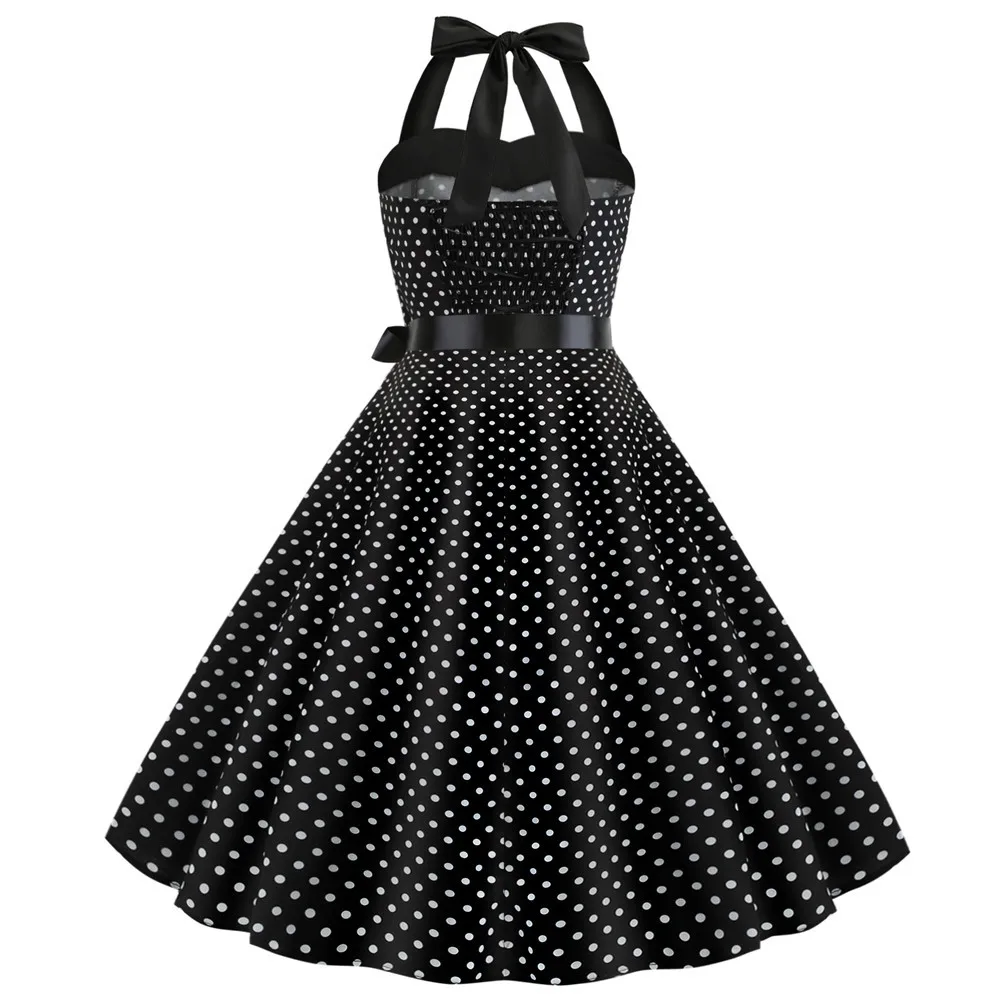 [You're My Secret] Polka Dot Vintage Women Dress 50S 60S Gothic Pin Up Rockabilly Dress Femme Sexy Sleeveless Prom Party Dress