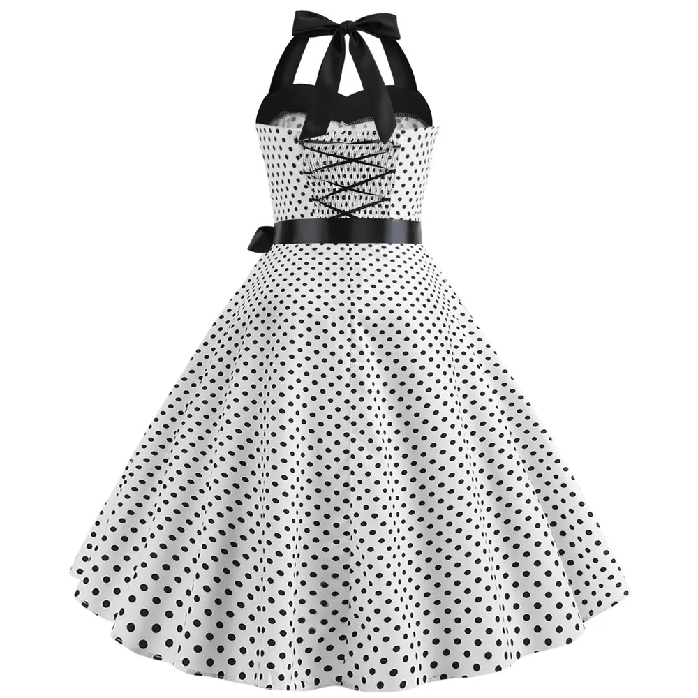 [You're My Secret] Polka Dot Vintage Women Dress 50S 60S Gothic Pin Up Rockabilly Dress Femme Sexy Sleeveless Prom Party Dress